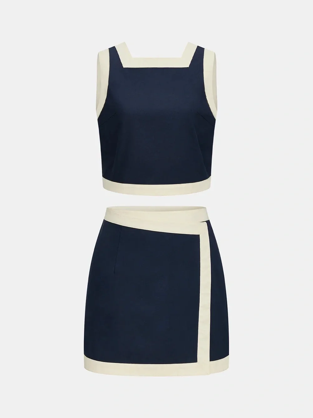 Commense Navy Mini Skirt and Top with Cream Trim
